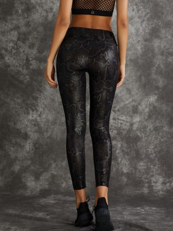PU Faux Leather Snake Print Leggings