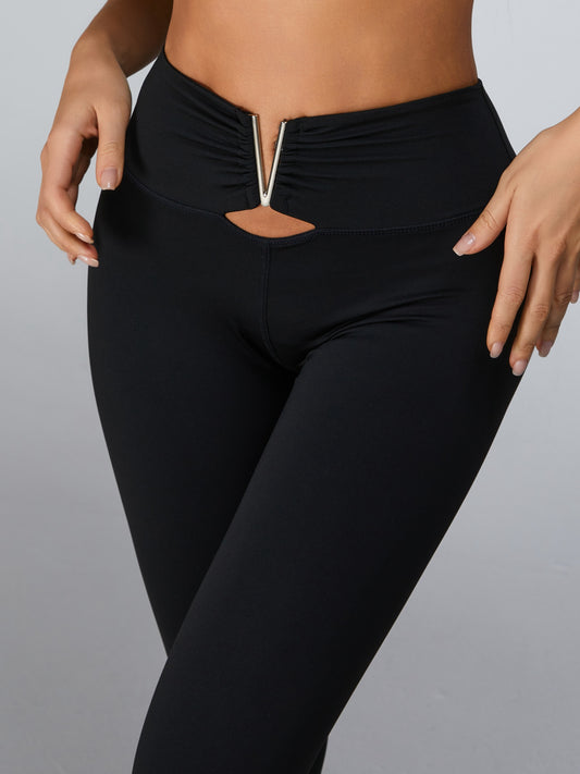 Cutout V Shape Metal Leggings