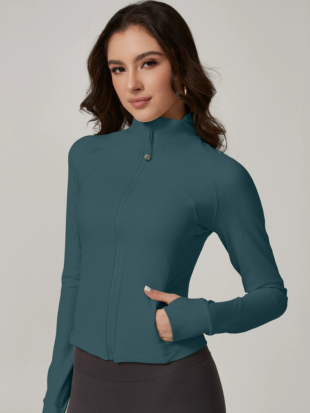 Zipper Stand Up Collar Thumbholes Jackets