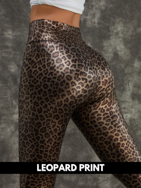 PU Faux Leather Leopard Print Leggings