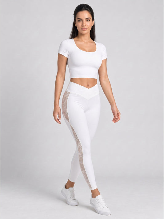 High-Waist Lace Panel Active Leggings