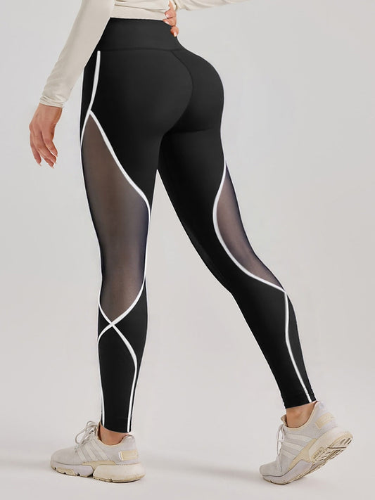 High-Waist Mesh Panel Active Leggings with Contrast Trim