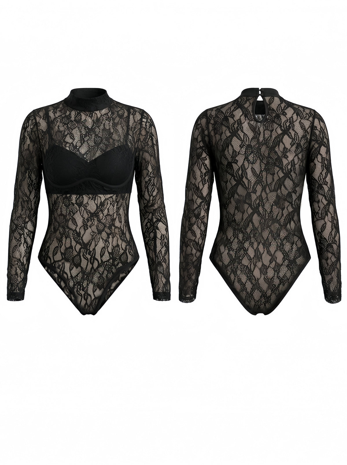 Sexy Lace Long Sleeve High Neck Bodysuit