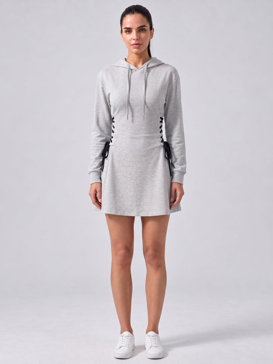 Women's Hooded Mini Dress with Corset-Style Side Lacing