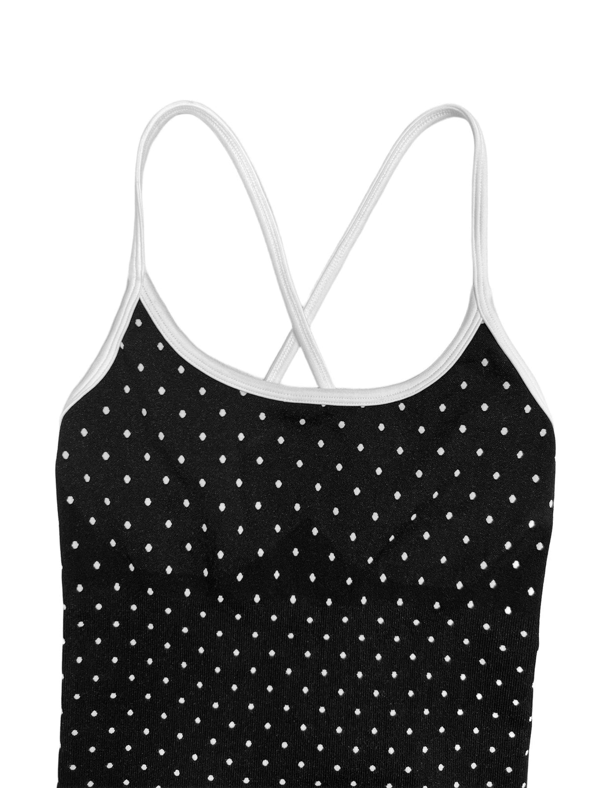 Black White Dot Criss Cross Back Activewear Jumpsuit