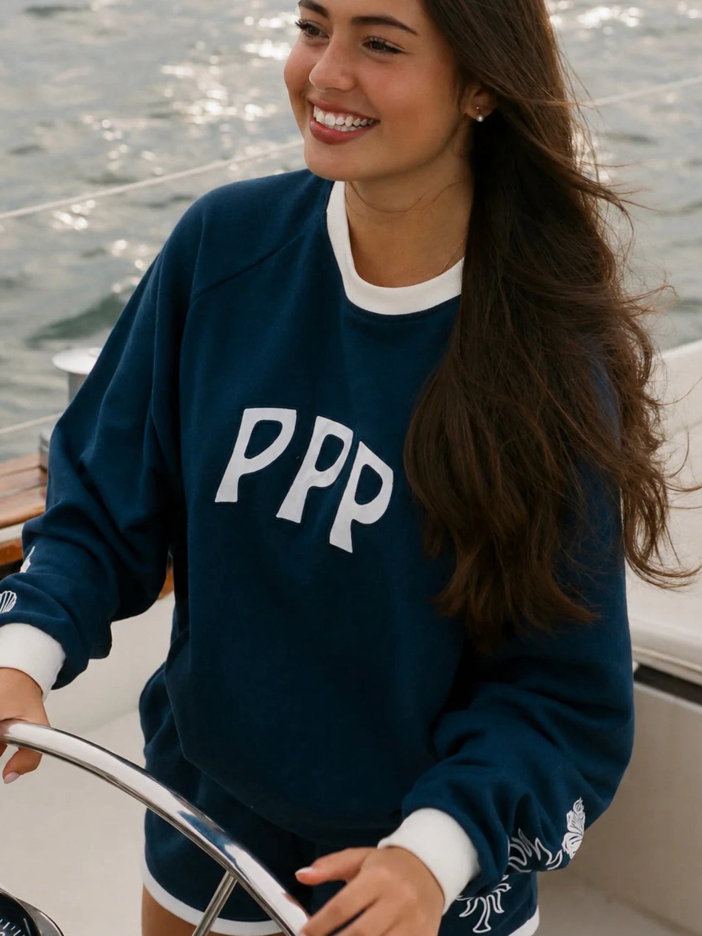 American Vintage Embroidery Loose Color Block Sweatshirt