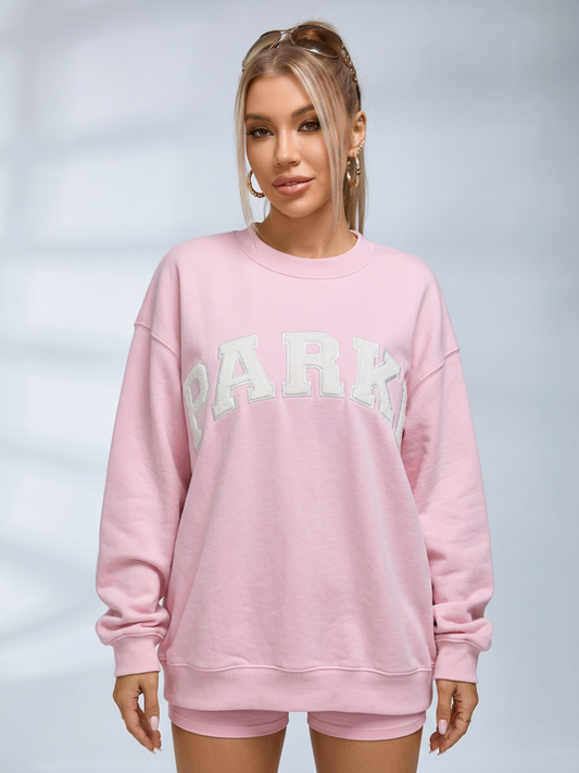 Letter Print Mock Neck Long Sleeve Top