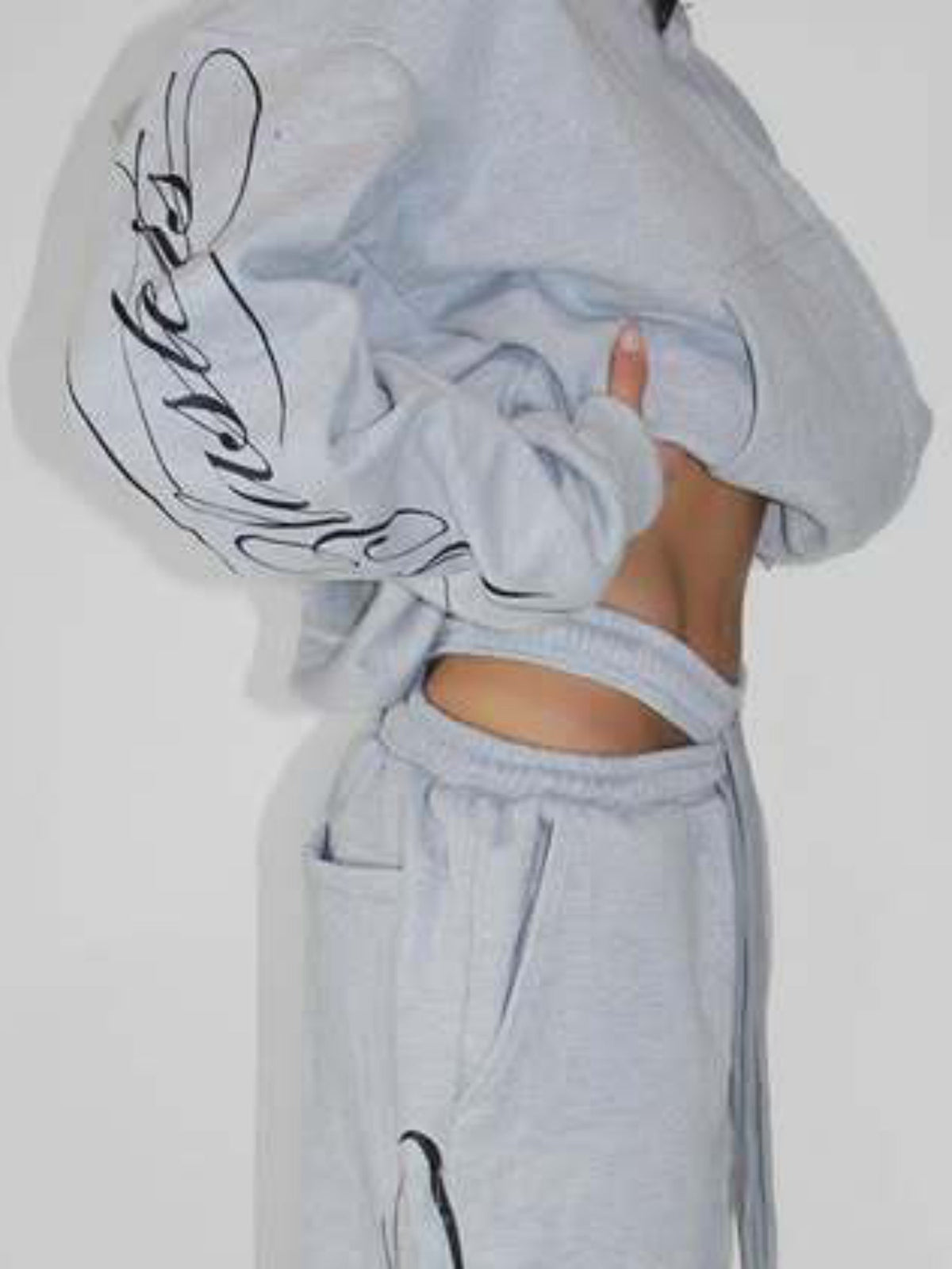 Script Letter Print Cropped Hoodie Tracksuit