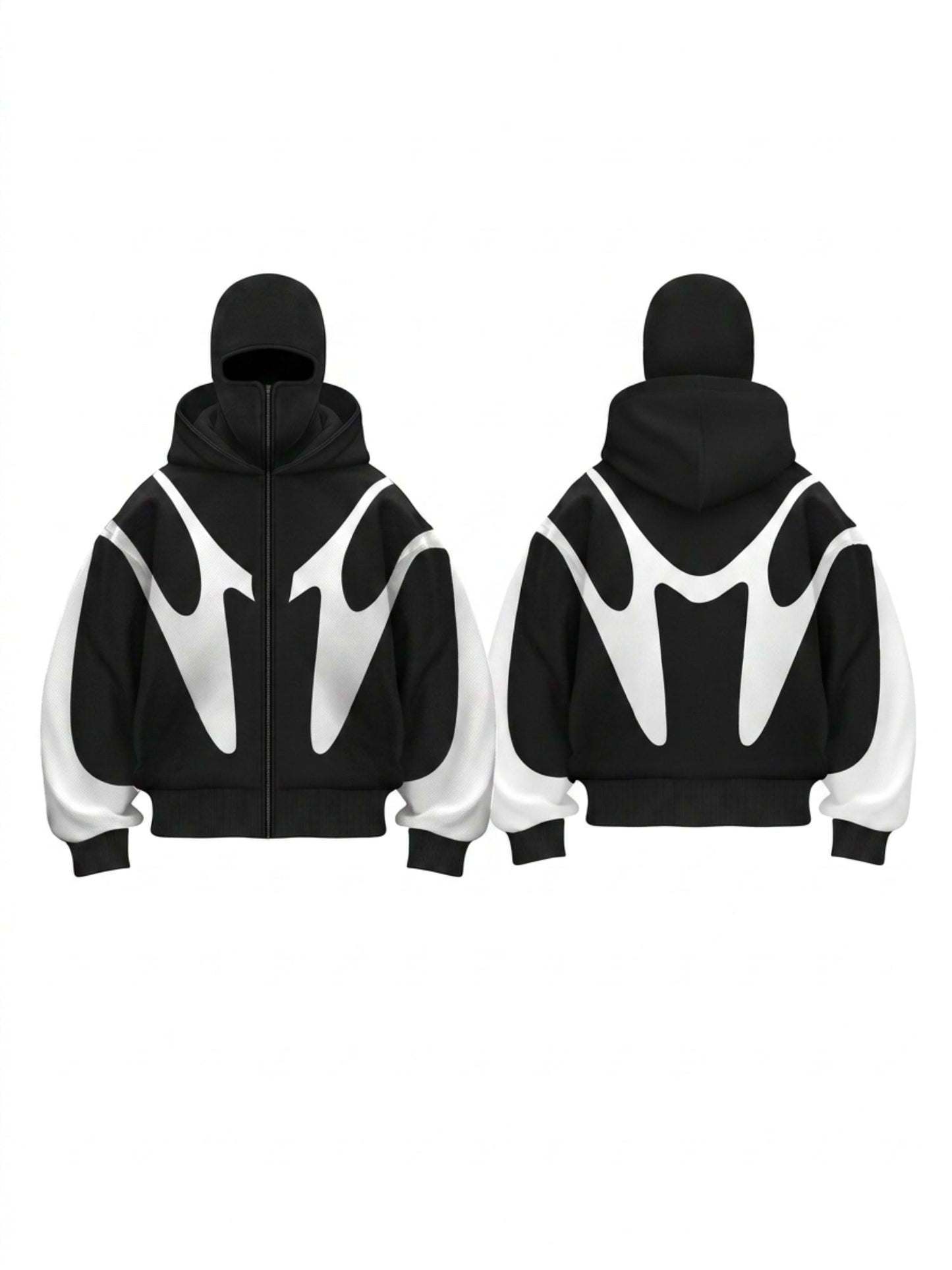 Balaclava Integrated Panel Print Zip Up Hooded Jacket