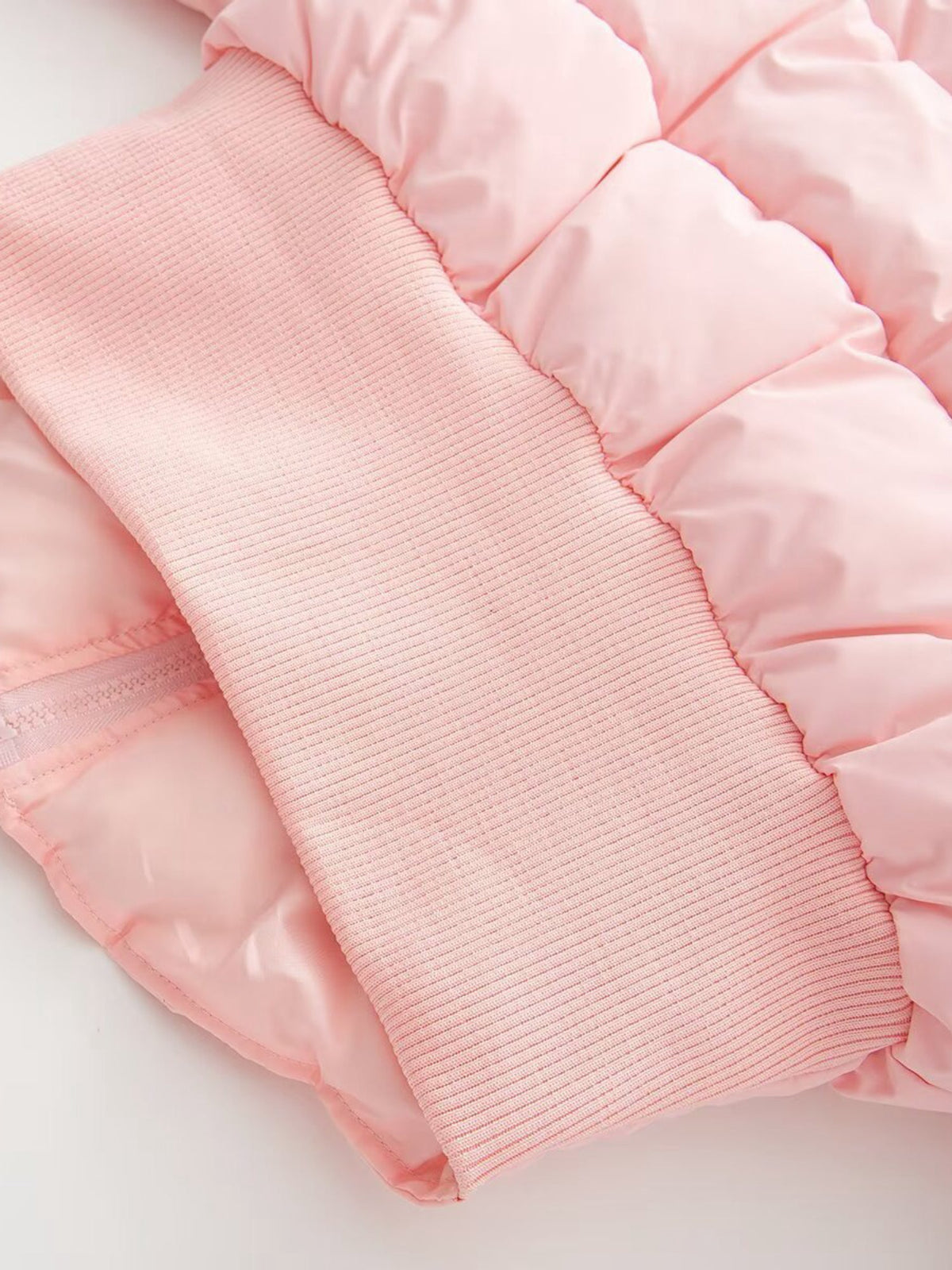 Solid Color Curved Hem Long Sleeve Puffer Jacket