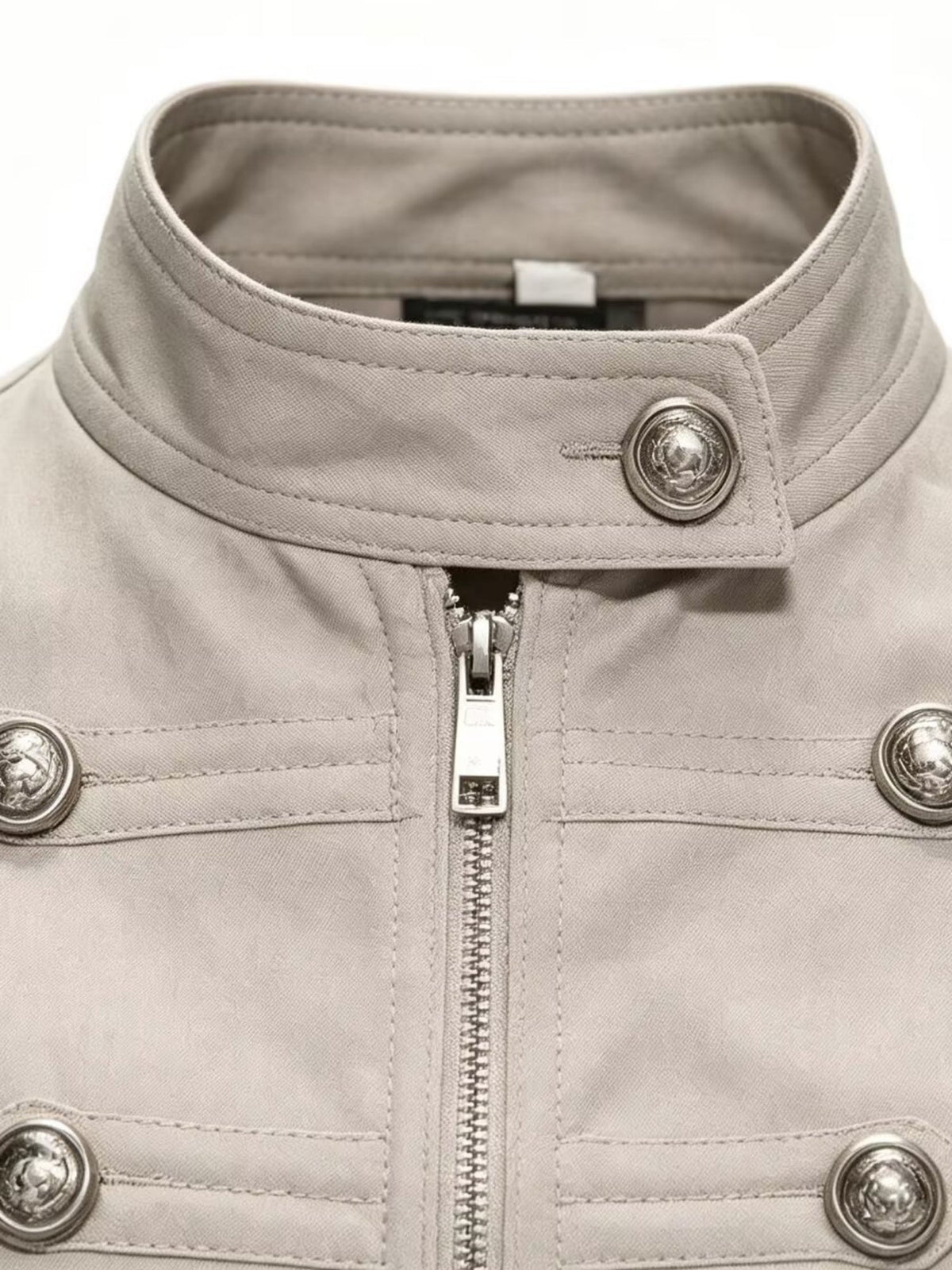 Solid Black Decorative Buttons Tailored Military Jacket