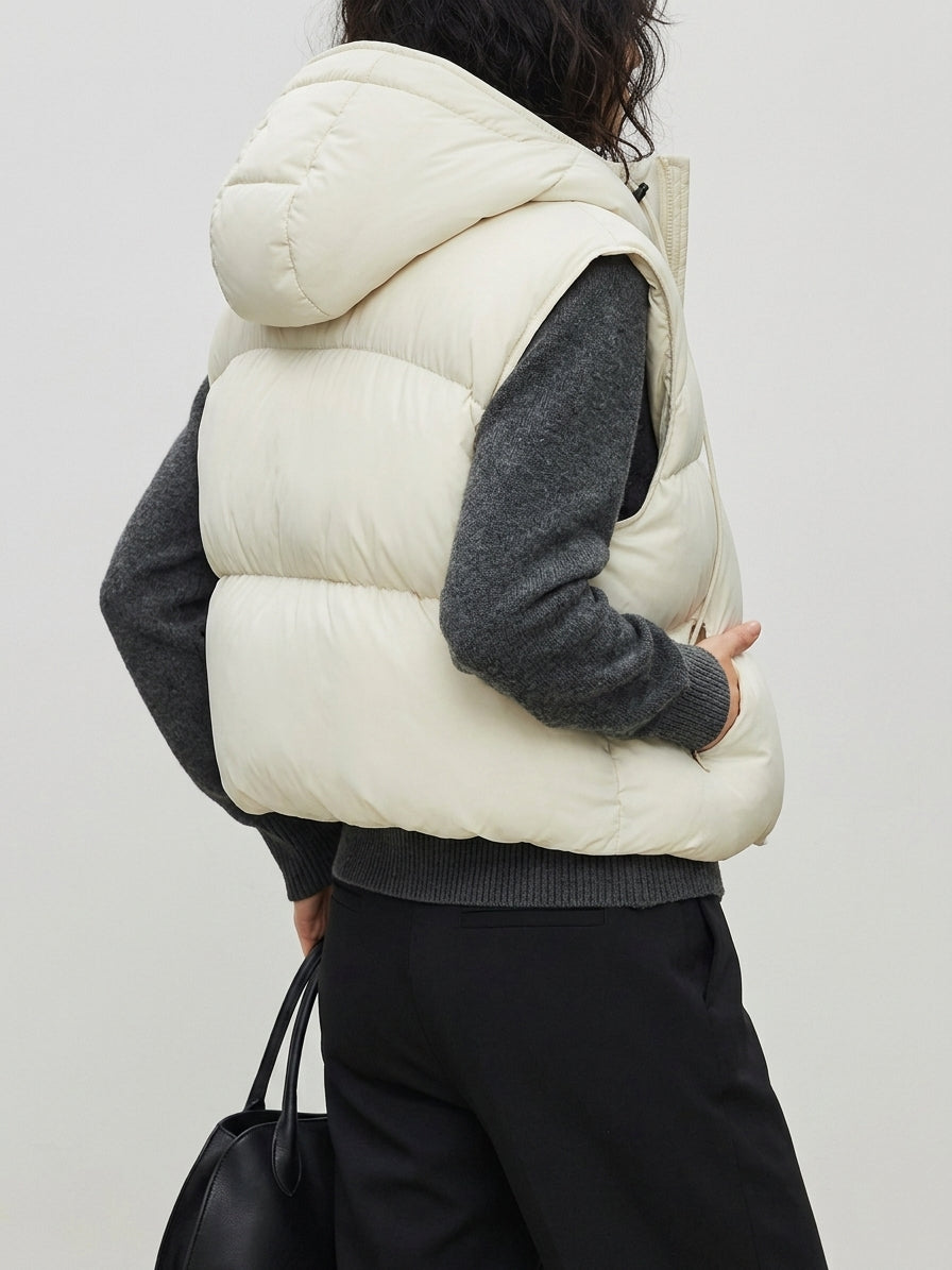 Pocket Zipper Warm With Hat Coat Vest