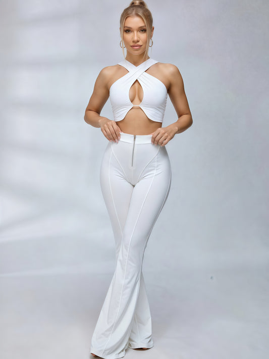 Crisscross Halter Crop Top & Flare Leggings Set