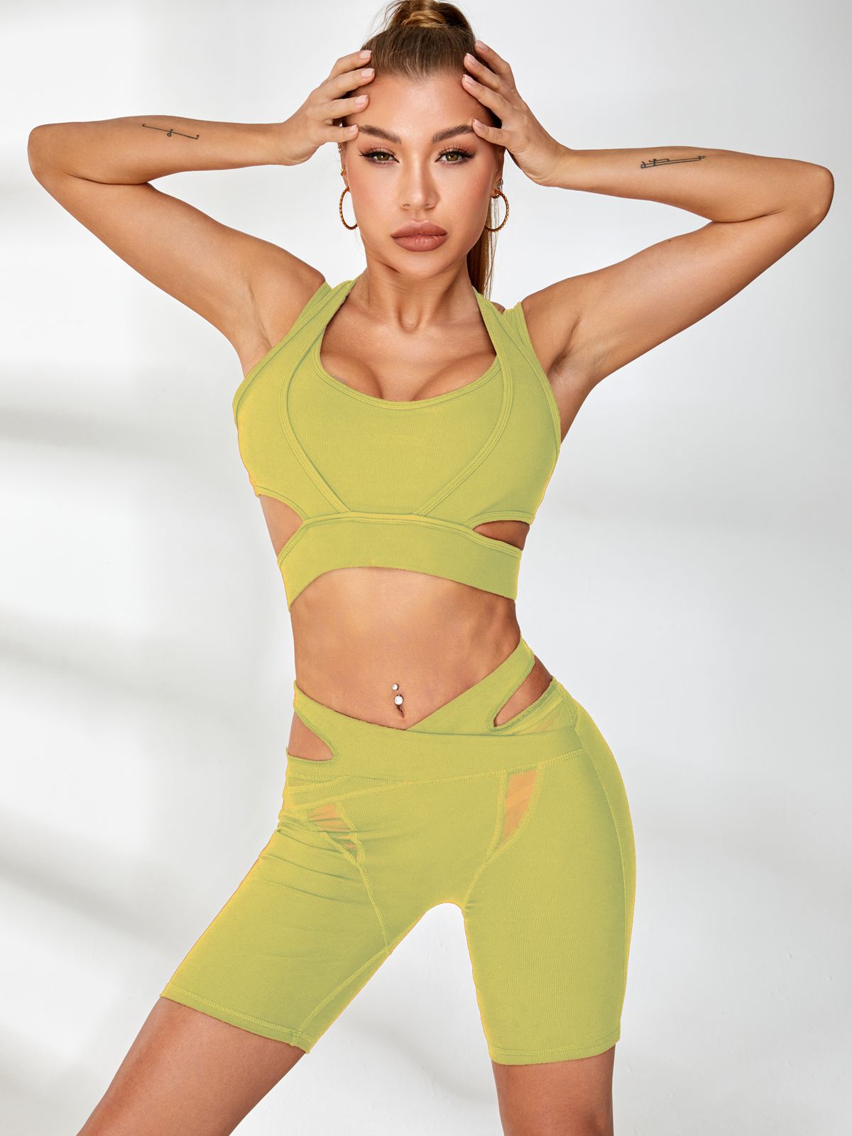 Ribbed Cutout Mesh Spandex Gym Booty Shorts