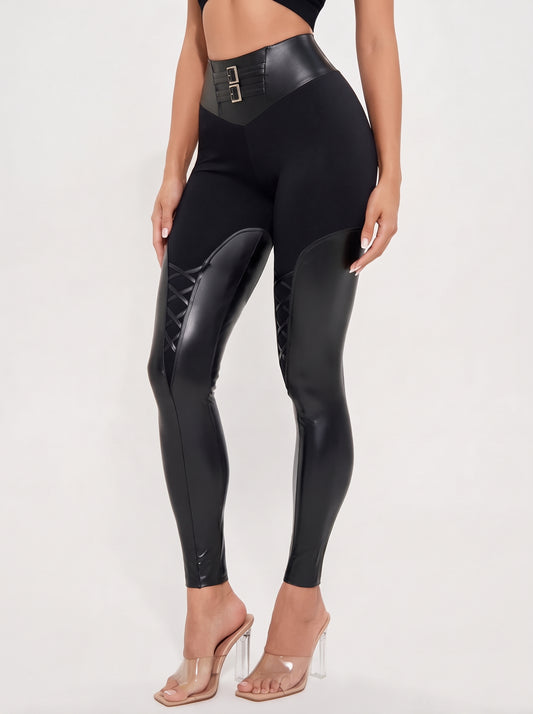Crisscross-Leg PU Butt-Lifting Skinny Pants