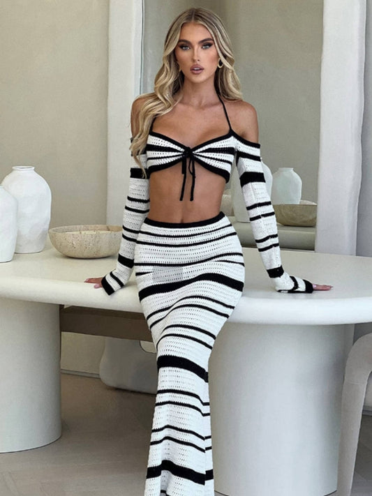 Sexy Netzstoff-Streifen 2-Teiler Cover-up ohne Bikini