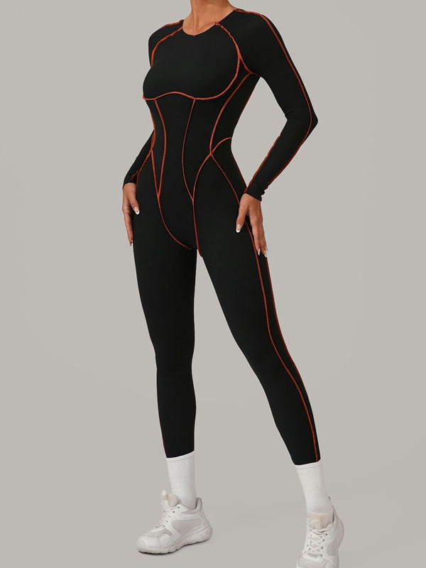 Sexy rückenfreier Overall mit Kontrastfarben-Streifen