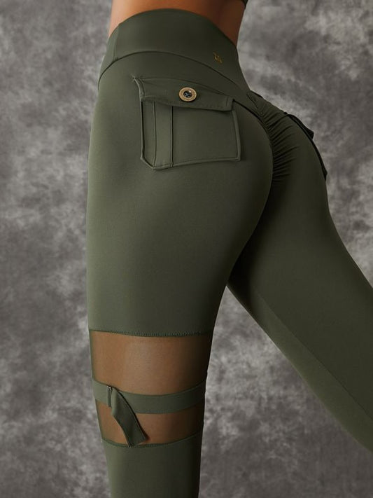 Unique Cut Out Pocket Mesh Scrunch Bum Leggings