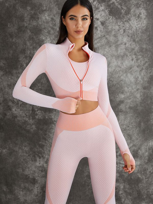 3 Pieces Long Sleeve Zippers Fitness Sportswear