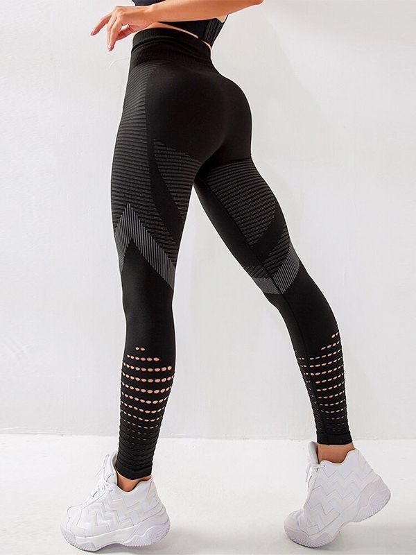 Atmungsaktives Mesh mit hoher Taille, ausgehöhlt, stoßfeste Sportbekleidung