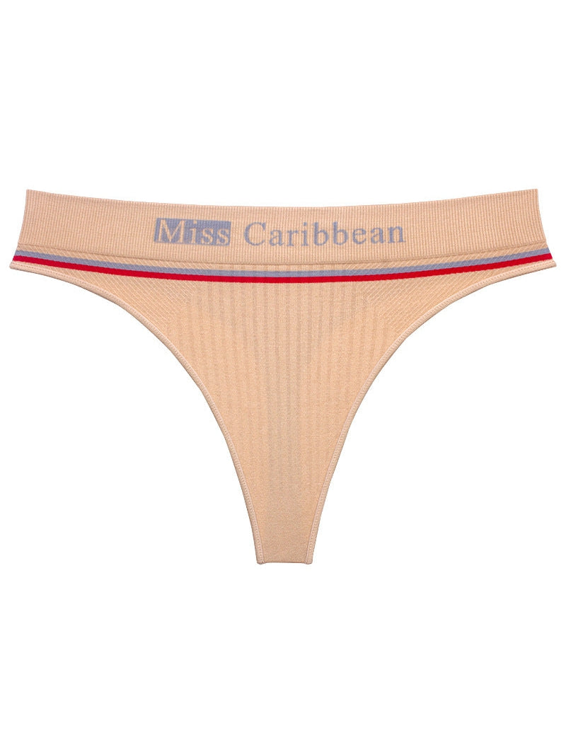 Letter Print Ribbed Fitness Thong
