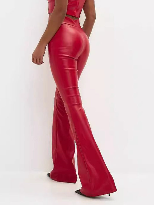 ZASUWA Female Sexy Faux Leather Flare Leggings