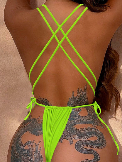 Sexy Cross Back Lace-up One Piece