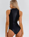 ❤Faux Leather High Neck Zipper Bodysuit