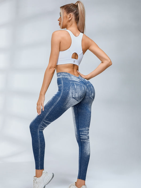 Deep V Back Denim Scrunch Bum Leggings