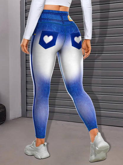 Ombre-Leggings mit Herzprint und aufgedruckter Gesäßtasche in Jeans-Optik