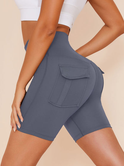 Plus Size Solid Color Pockets Spandex Gym Booty Shorts