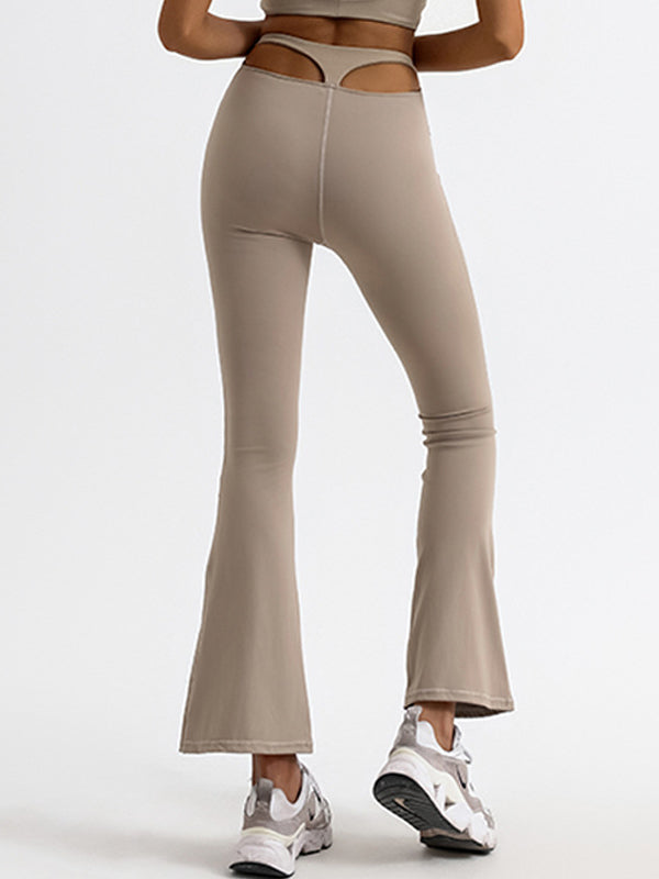 Solid Color High-waisted Hollow Out Flare Pants
