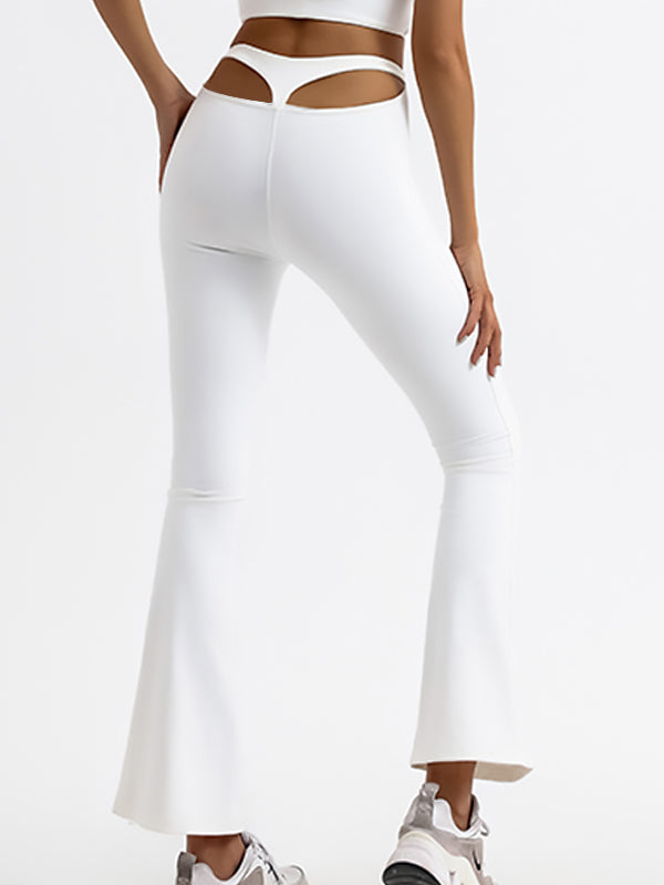 Solid Color High-waisted Hollow Out Flare Pants