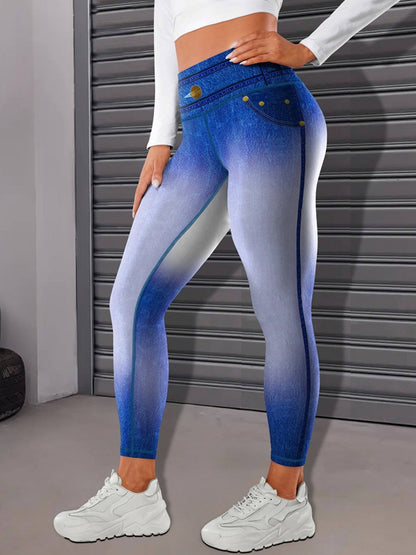 Ombre-Leggings mit Herzprint und aufgedruckter Gesäßtasche in Jeans-Optik