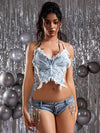ZASUWA Female Sexy Denim Tassel Crystal Micro Hot Shorts