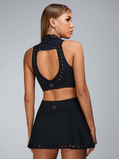 Cutout V Shape Waist Backless Skirt Suit