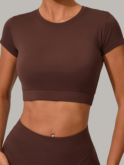 Sexy Round Collar Cropped Short Sleeves