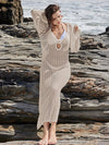 ZASUWA Female Sexy Fishnet Hollow Out Flower V-neck Swimwear Cover Dress Without Bikini
