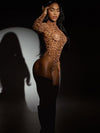 ZASUWA Female Sexy Leopard Print Mesh Long Sleeves Bodysuit
