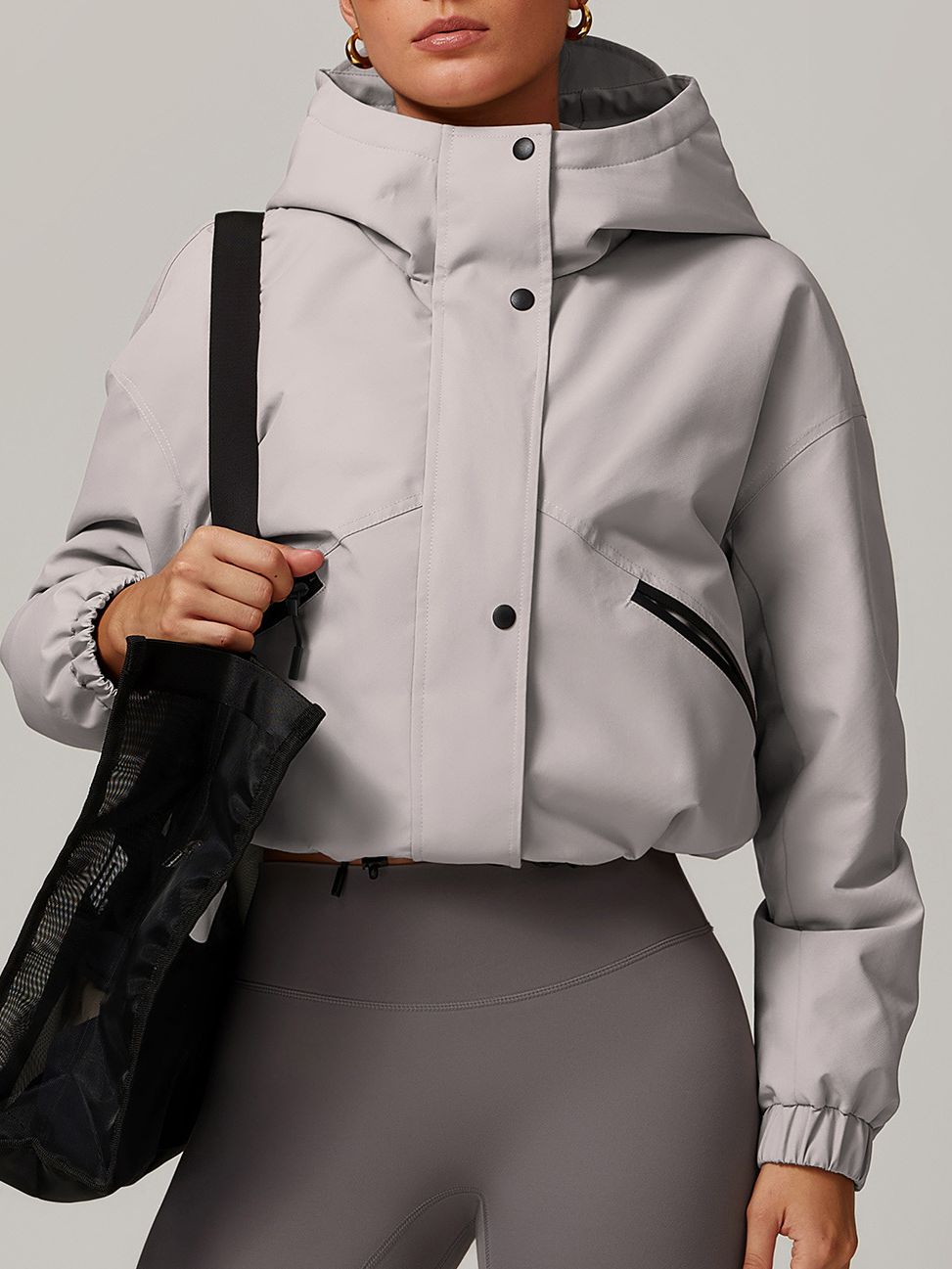 ZASUWA Female Drawstring Pocket Zipper Keep Warm Jackets Coats