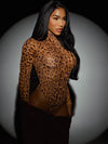 ZASUWA Female Sexy Leopard Print Mesh Long Sleeves Bodysuit