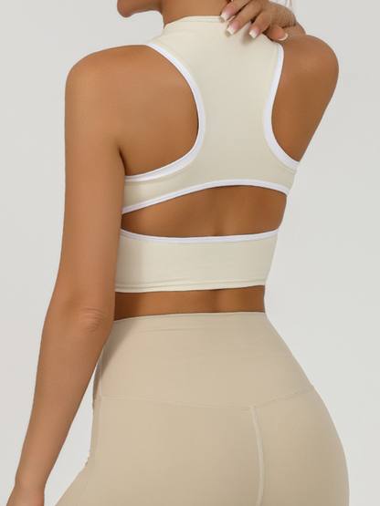 Sexy Contrast Color Hollow Out Solid Color Backless Quick Dry Tank