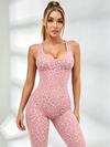 Sexy Leopard Print Hollow Out Cross Back Deep V Back Jumpsuit