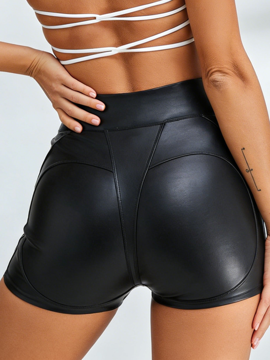 ❤ZASUWA Female Sexy Faux Leather Push Up Design Lace-up Shorts