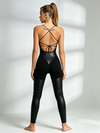 Sexy Faux Leather Cross Jumpsuit