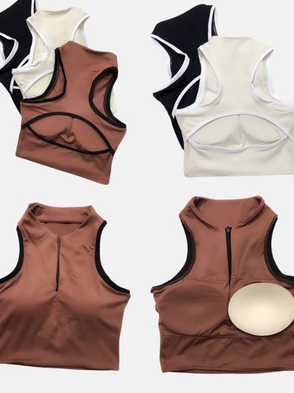 Sexy Contrast Color Hollow Out Solid Color Backless Quick Dry Tank