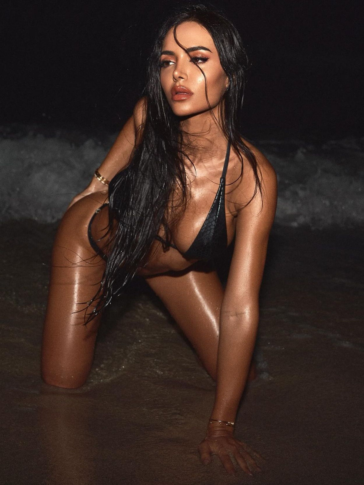Sexy Glossy Faux Leather Snake Print Crystal Bikini Set