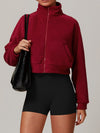 ZASUWA Female Fleece Stand Up Collar Zipper Cropped Hoodie