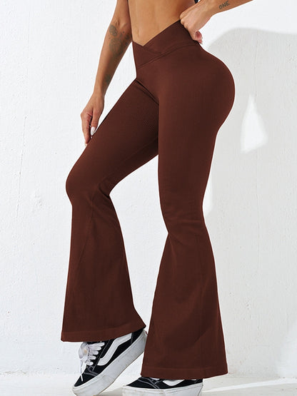 V-shape Waist Ribbed Flare Scrunch Bum Leggings