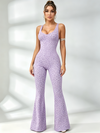 Sexy Leopard Print Hollow Out Cross Back Deep V Back Jumpsuit